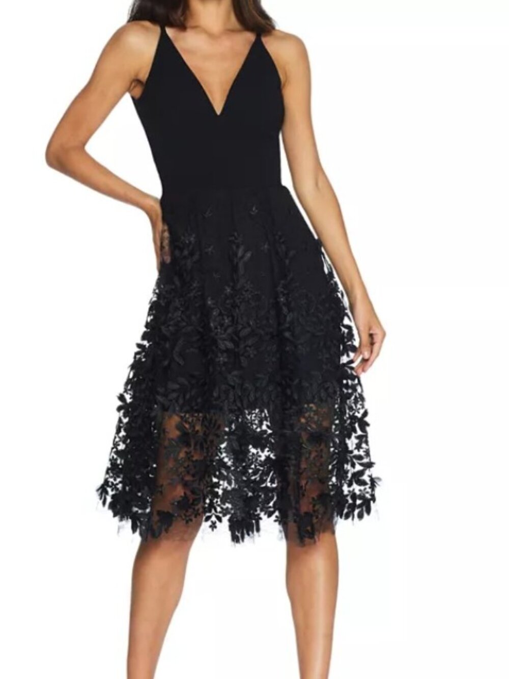 Dress the Population Darleen Deep-V Floral-Appliqué Dress Size Small